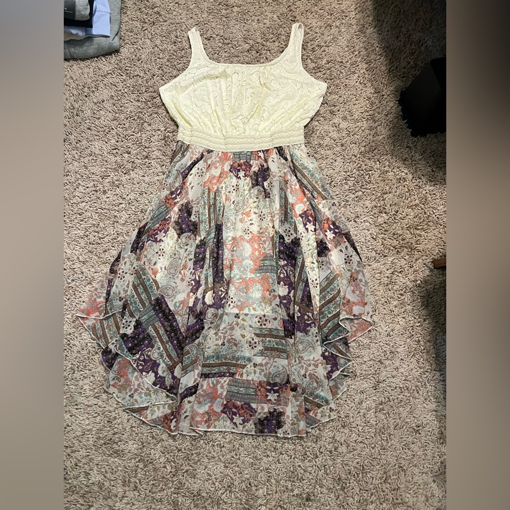 Ladies 1xl liberty love sleeveless dress with flowy asymmetrical bottom